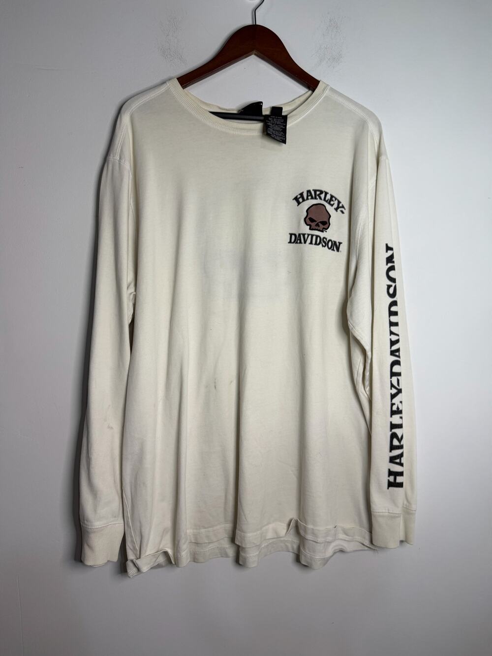 Harley Davidson 3D Skull Patch Cream Long Sleeve Shirt XL